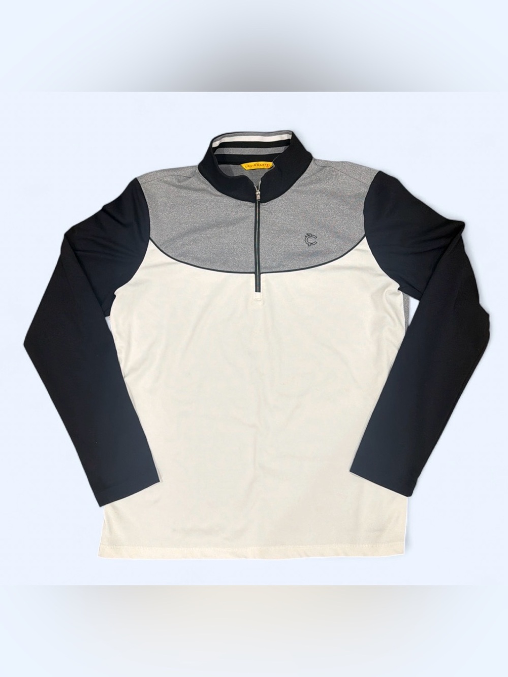 Women's Long-Sleeve Quarter-Zip Colorblock Top - White/Black/Gray size 100/M